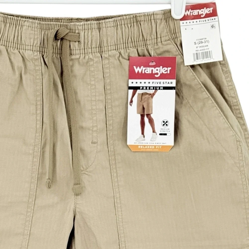 Wrangler Mens Stretch Elastic Drawstring Relaxed Tan Shorts Sz Small (29-31) NWT